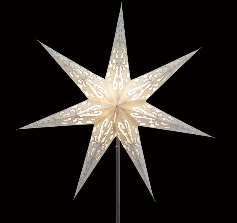 Curves Batik White - Foldable glowing star, paper poinsettia with 7 points, 60 cm
